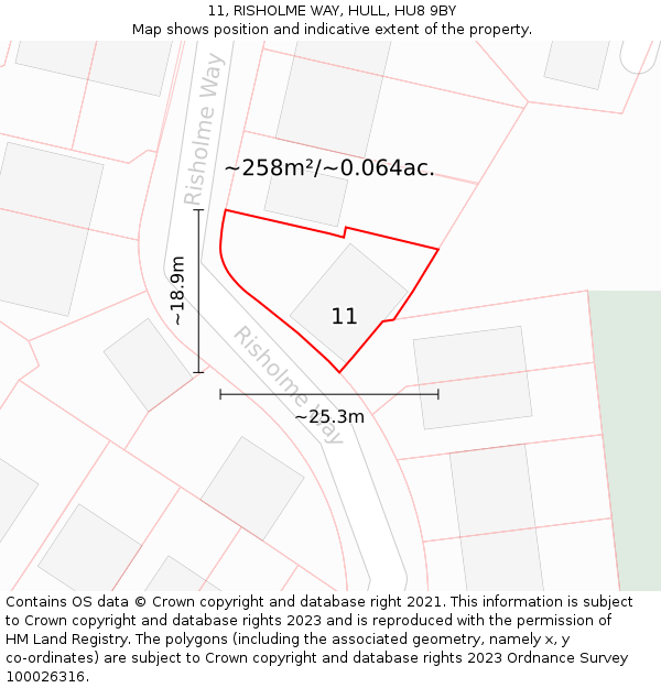 11, RISHOLME WAY, HULL, HU8 9BY: Plot and title map