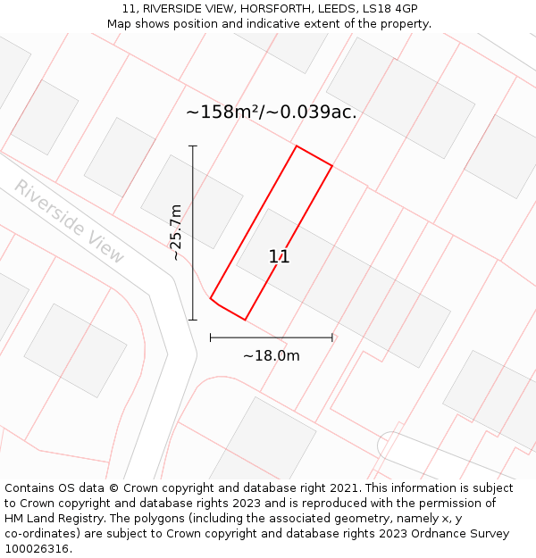 11, RIVERSIDE VIEW, HORSFORTH, LEEDS, LS18 4GP: Plot and title map