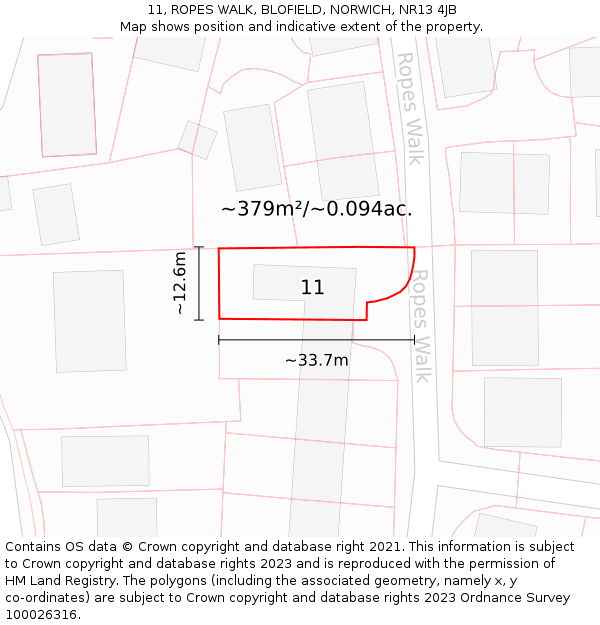 11, ROPES WALK, BLOFIELD, NORWICH, NR13 4JB: Plot and title map