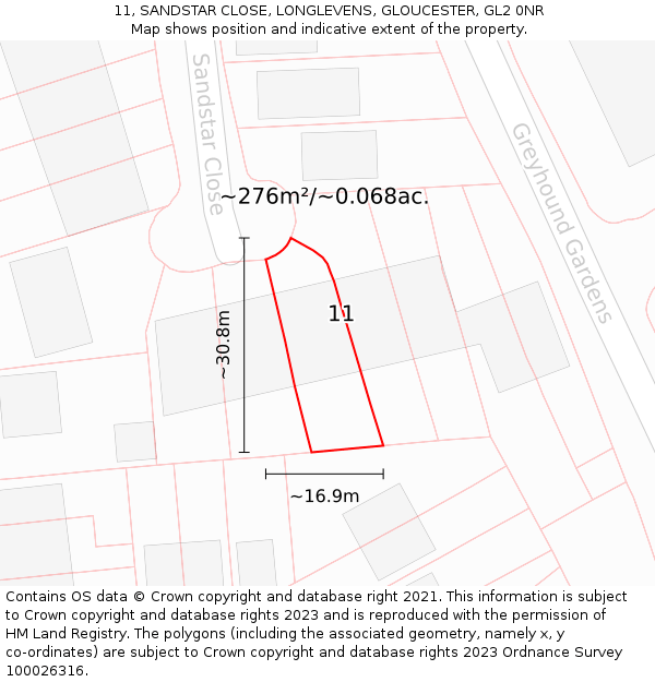 11, SANDSTAR CLOSE, LONGLEVENS, GLOUCESTER, GL2 0NR: Plot and title map