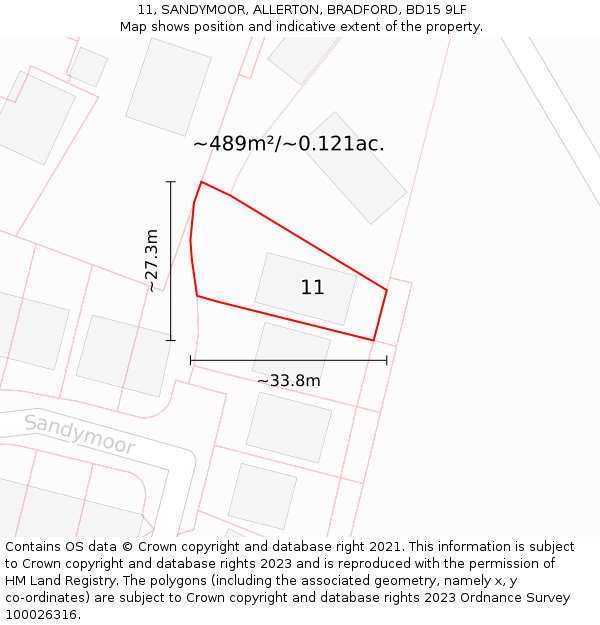 11, SANDYMOOR, ALLERTON, BRADFORD, BD15 9LF: Plot and title map