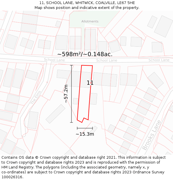11, SCHOOL LANE, WHITWICK, COALVILLE, LE67 5HE: Plot and title map