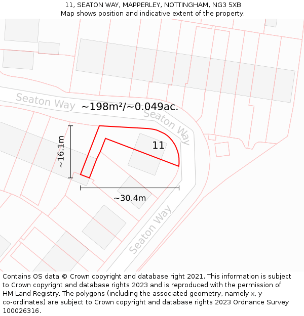 11, SEATON WAY, MAPPERLEY, NOTTINGHAM, NG3 5XB: Plot and title map