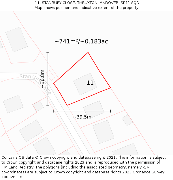 11, STANBURY CLOSE, THRUXTON, ANDOVER, SP11 8QD: Plot and title map