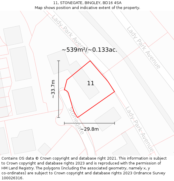 11, STONEGATE, BINGLEY, BD16 4SA: Plot and title map