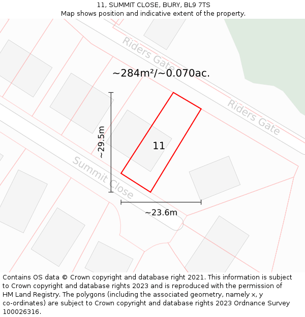 11, SUMMIT CLOSE, BURY, BL9 7TS: Plot and title map
