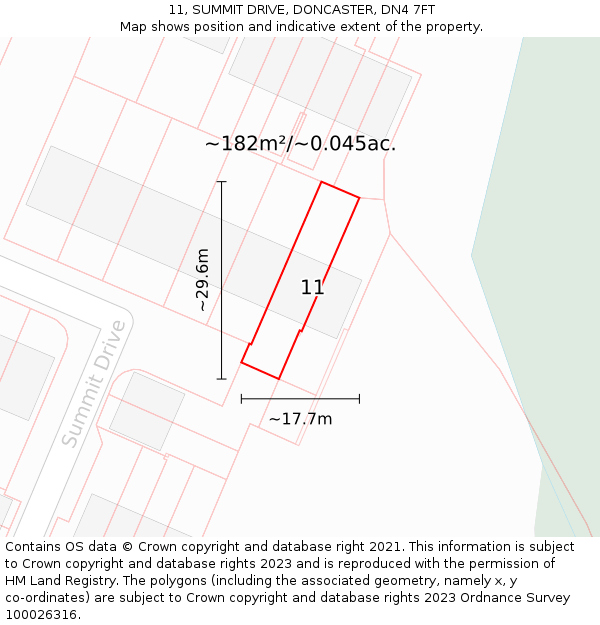 11, SUMMIT DRIVE, DONCASTER, DN4 7FT: Plot and title map