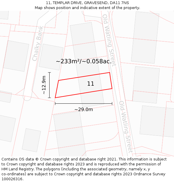 11, TEMPLAR DRIVE, GRAVESEND, DA11 7NS: Plot and title map
