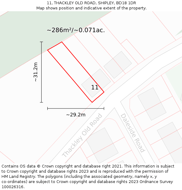 11, THACKLEY OLD ROAD, SHIPLEY, BD18 1DR: Plot and title map