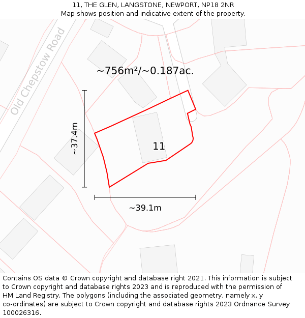 11, THE GLEN, LANGSTONE, NEWPORT, NP18 2NR: Plot and title map