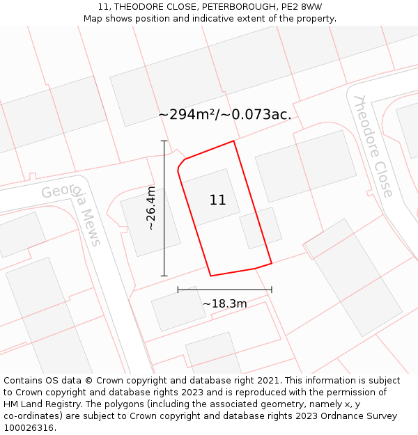 11, THEODORE CLOSE, PETERBOROUGH, PE2 8WW: Plot and title map
