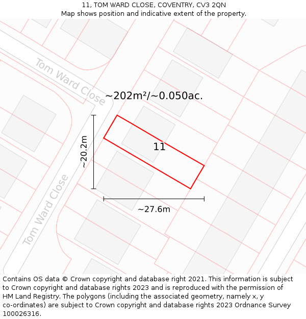 11, TOM WARD CLOSE, COVENTRY, CV3 2QN: Plot and title map