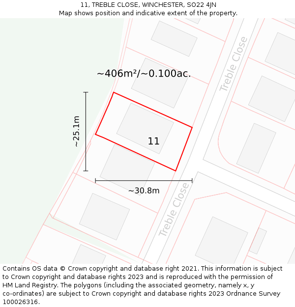 11, TREBLE CLOSE, WINCHESTER, SO22 4JN: Plot and title map