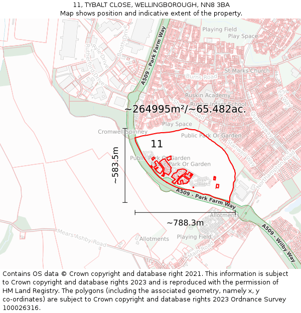 11, TYBALT CLOSE, WELLINGBOROUGH, NN8 3BA: Plot and title map