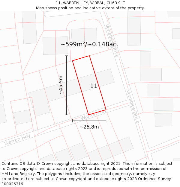 11, WARREN HEY, WIRRAL, CH63 9LE: Plot and title map