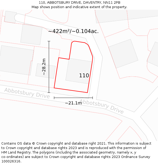 110, ABBOTSBURY DRIVE, DAVENTRY, NN11 2PB: Plot and title map