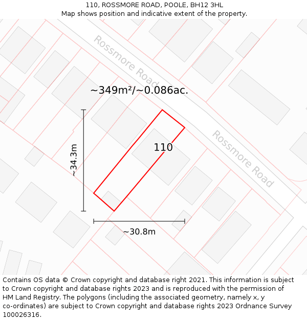 110, ROSSMORE ROAD, POOLE, BH12 3HL: Plot and title map