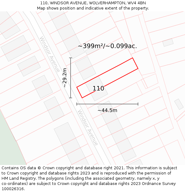 110, WINDSOR AVENUE, WOLVERHAMPTON, WV4 4BN: Plot and title map