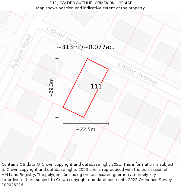 111, CALDER AVENUE, ORMSKIRK, L39 4SE: Plot and title map