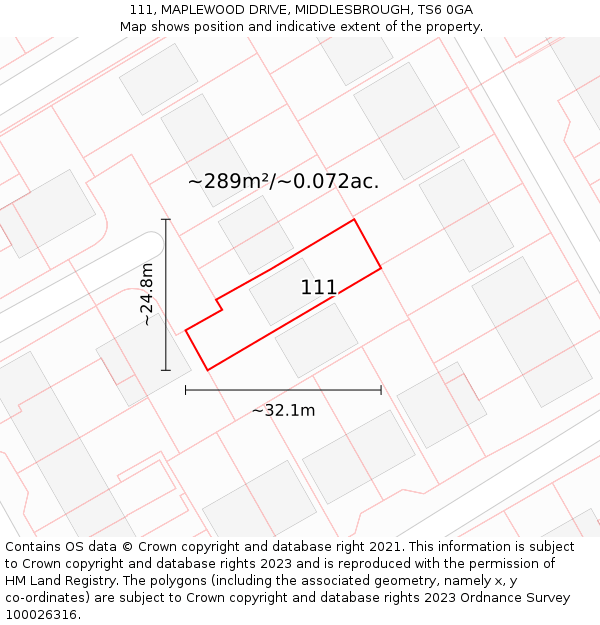 111, MAPLEWOOD DRIVE, MIDDLESBROUGH, TS6 0GA: Plot and title map