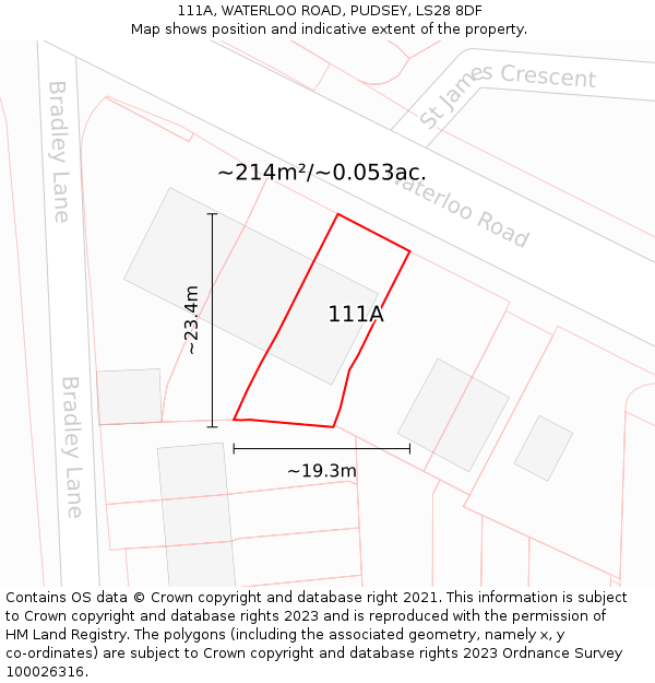 111A, WATERLOO ROAD, PUDSEY, LS28 8DF: Plot and title map