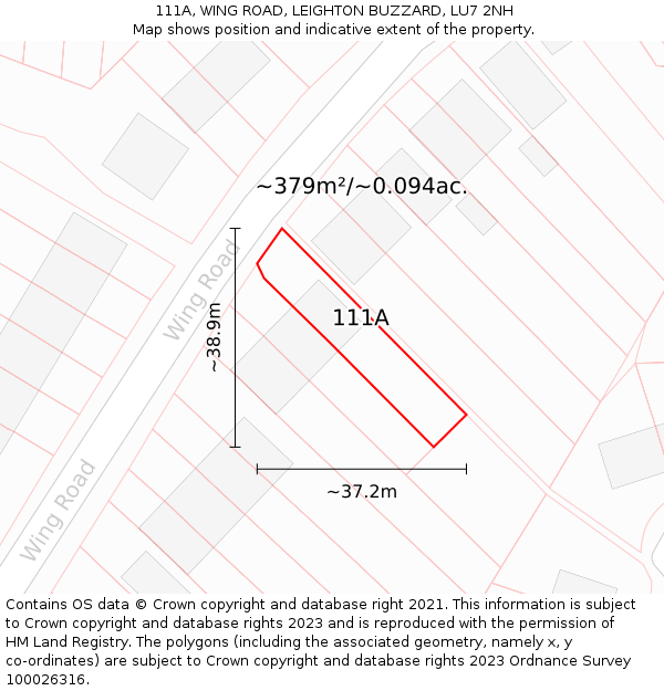 111A, WING ROAD, LEIGHTON BUZZARD, LU7 2NH: Plot and title map