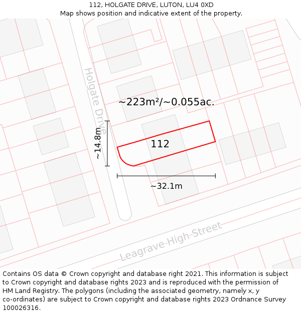 112, HOLGATE DRIVE, LUTON, LU4 0XD: Plot and title map