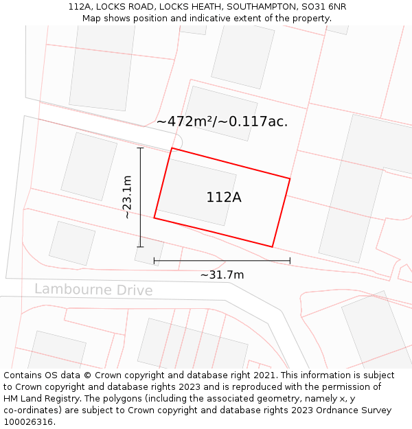 112A, LOCKS ROAD, LOCKS HEATH, SOUTHAMPTON, SO31 6NR: Plot and title map