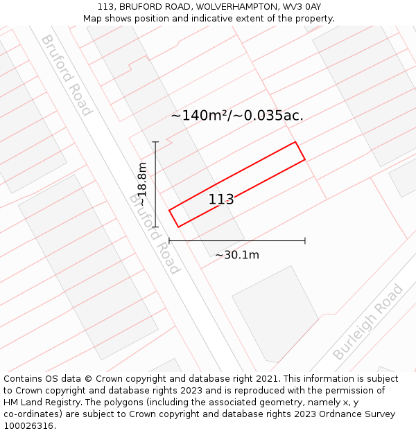 113, BRUFORD ROAD, WOLVERHAMPTON, WV3 0AY: Plot and title map