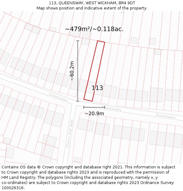 113, QUEENSWAY, WEST WICKHAM, BR4 9DT: Plot and title map
