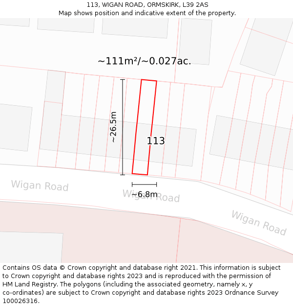113, WIGAN ROAD, ORMSKIRK, L39 2AS: Plot and title map
