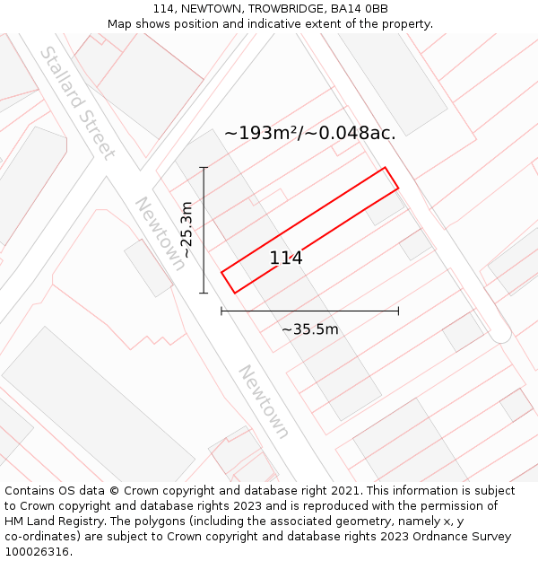 114, NEWTOWN, TROWBRIDGE, BA14 0BB: Plot and title map