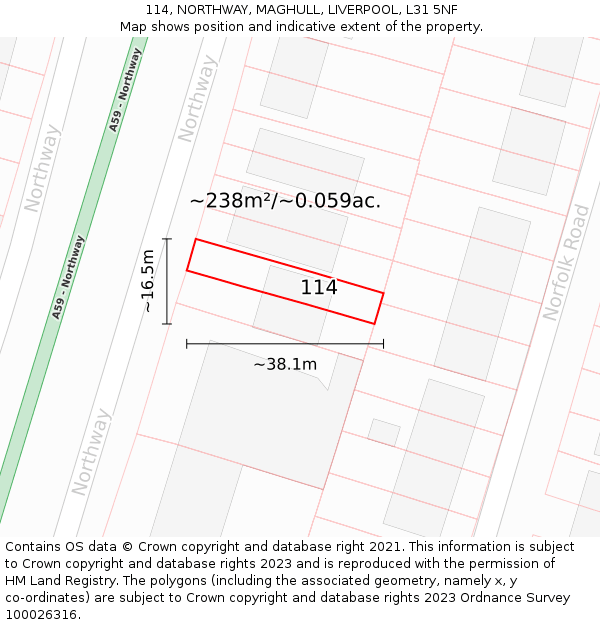 114, NORTHWAY, MAGHULL, LIVERPOOL, L31 5NF: Plot and title map