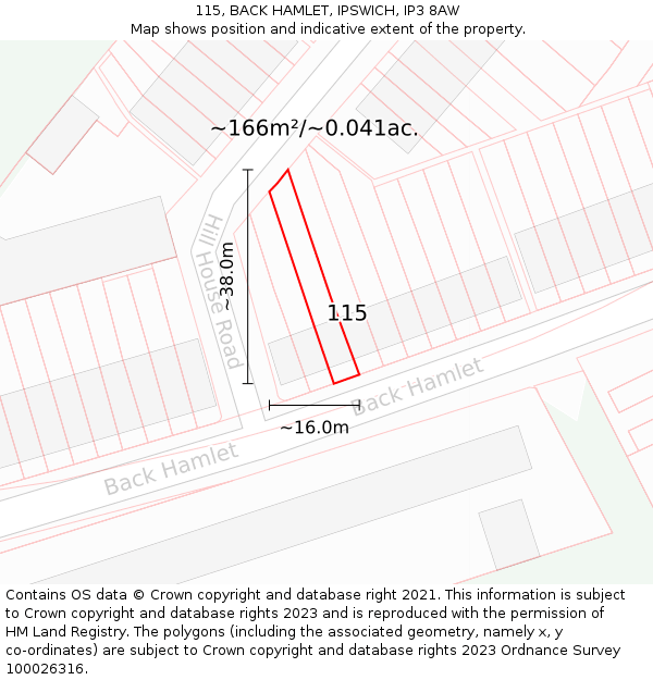 115, BACK HAMLET, IPSWICH, IP3 8AW: Plot and title map