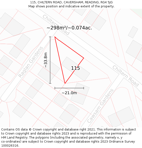 115, CHILTERN ROAD, CAVERSHAM, READING, RG4 5JG: Plot and title map