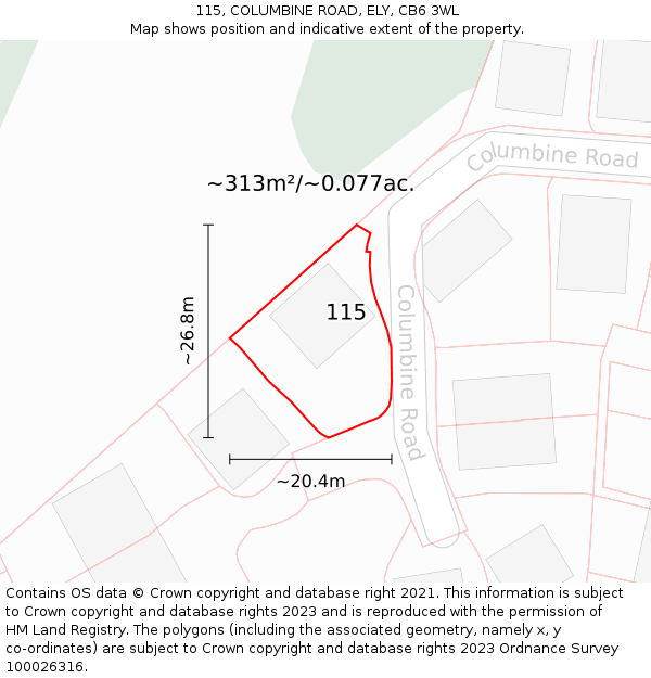 115, COLUMBINE ROAD, ELY, CB6 3WL: Plot and title map