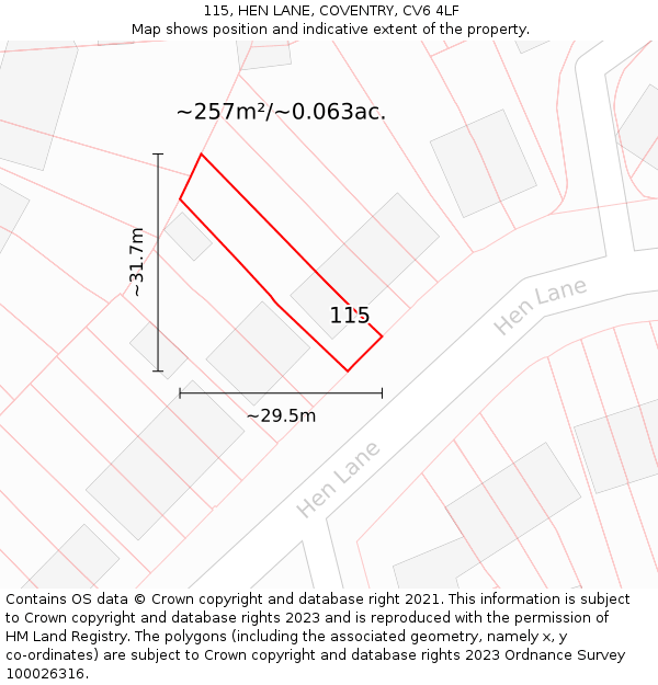 115, HEN LANE, COVENTRY, CV6 4LF: Plot and title map