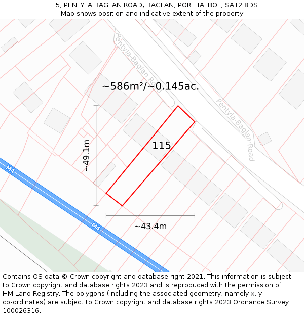 115, PENTYLA BAGLAN ROAD, BAGLAN, PORT TALBOT, SA12 8DS: Plot and title map