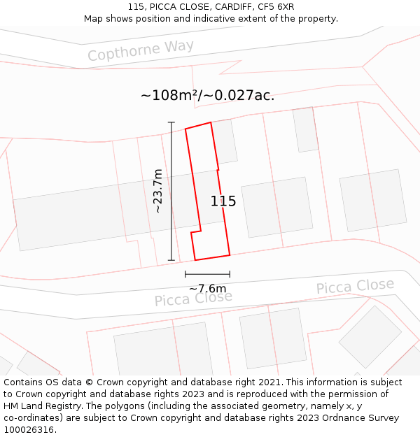 115, PICCA CLOSE, CARDIFF, CF5 6XR: Plot and title map