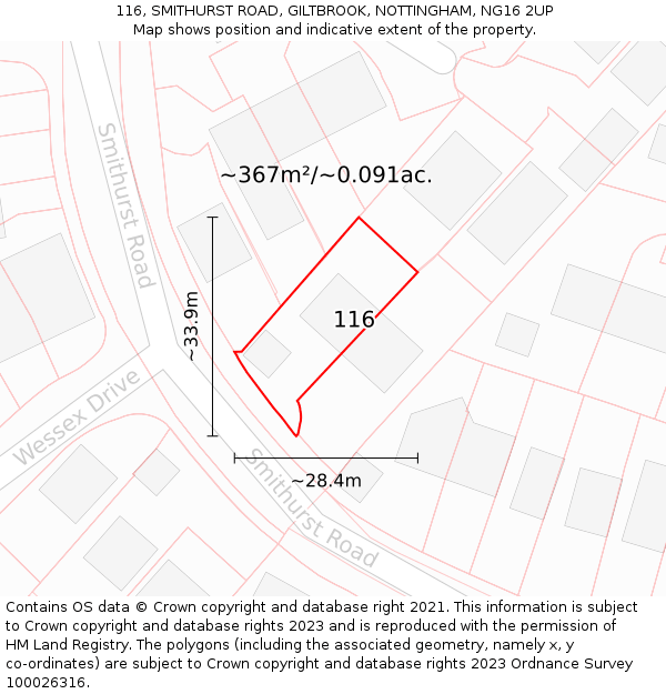 116, SMITHURST ROAD, GILTBROOK, NOTTINGHAM, NG16 2UP: Plot and title map