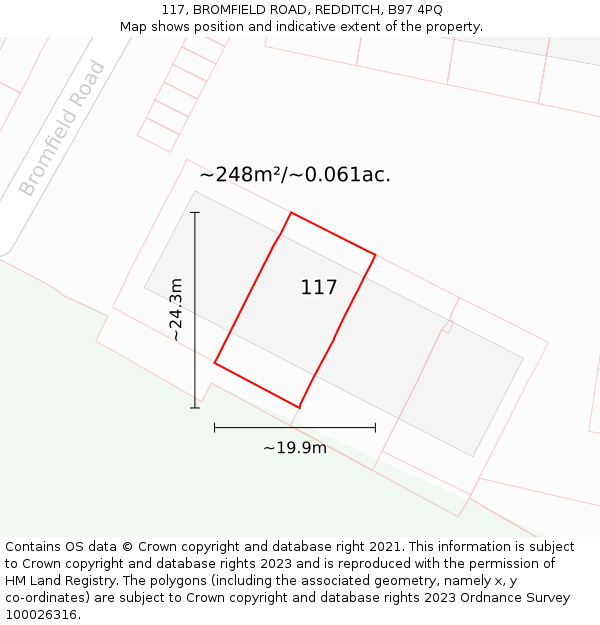 117, BROMFIELD ROAD, REDDITCH, B97 4PQ: Plot and title map