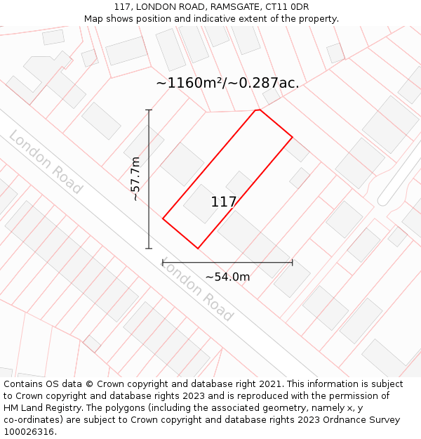117, LONDON ROAD, RAMSGATE, CT11 0DR: Plot and title map
