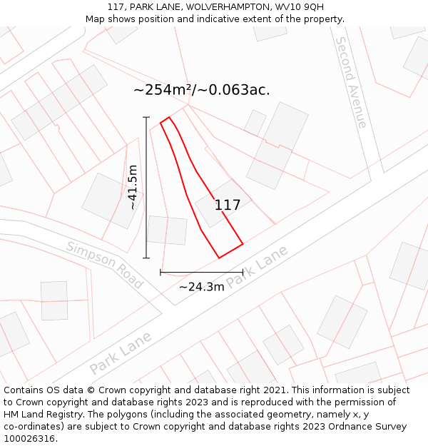 117, PARK LANE, WOLVERHAMPTON, WV10 9QH: Plot and title map