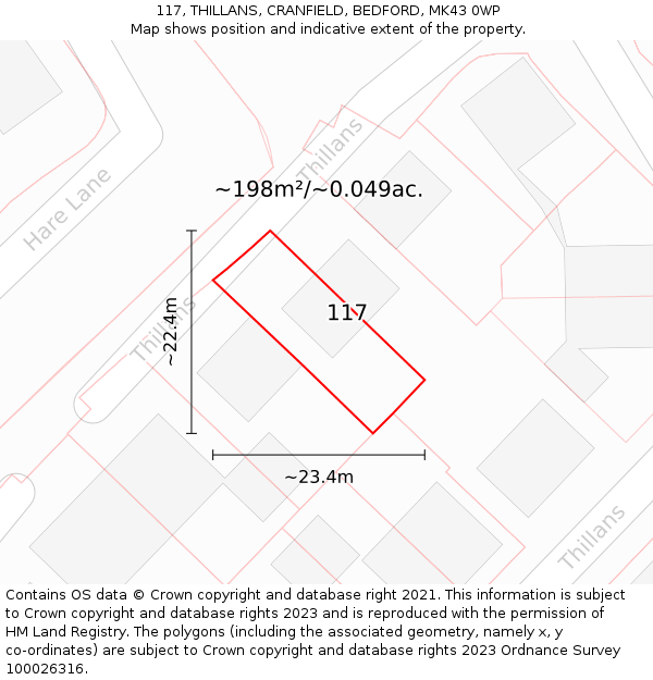 117, THILLANS, CRANFIELD, BEDFORD, MK43 0WP: Plot and title map