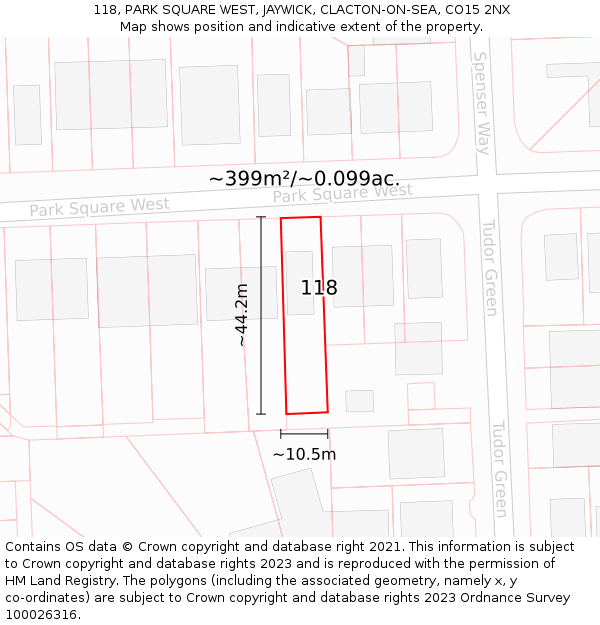 118, PARK SQUARE WEST, JAYWICK, CLACTON-ON-SEA, CO15 2NX: Plot and title map