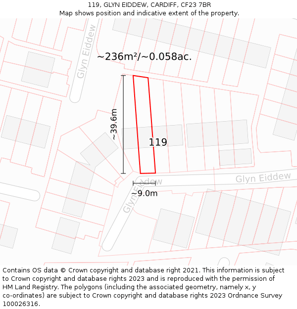 119, GLYN EIDDEW, CARDIFF, CF23 7BR: Plot and title map