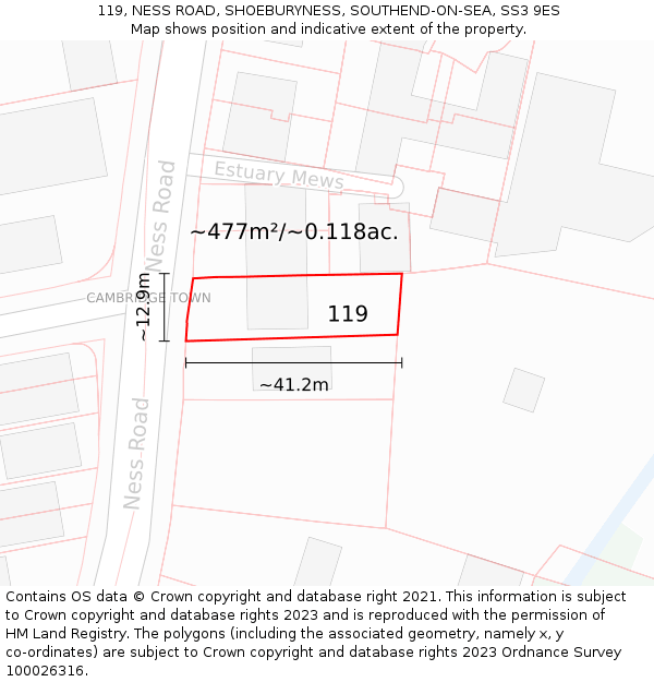 119, NESS ROAD, SHOEBURYNESS, SOUTHEND-ON-SEA, SS3 9ES: Plot and title map