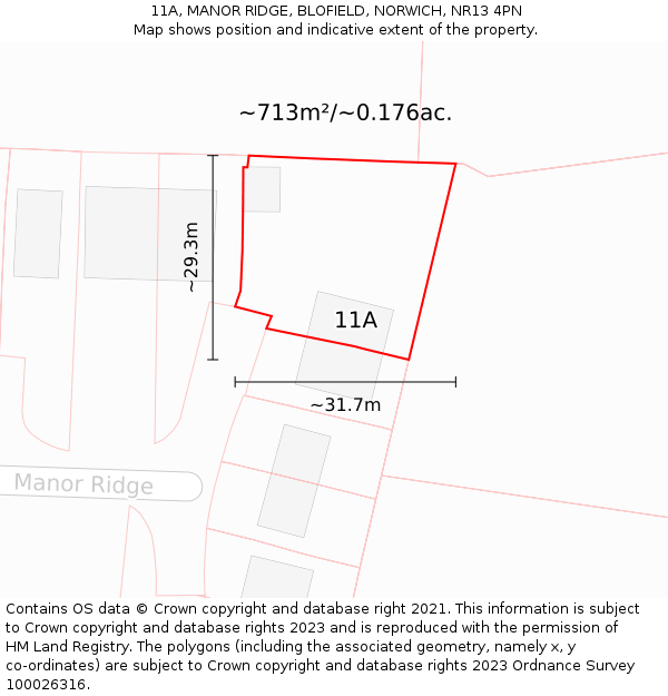 11A, MANOR RIDGE, BLOFIELD, NORWICH, NR13 4PN: Plot and title map