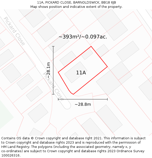 11A, PICKARD CLOSE, BARNOLDSWICK, BB18 6JB: Plot and title map