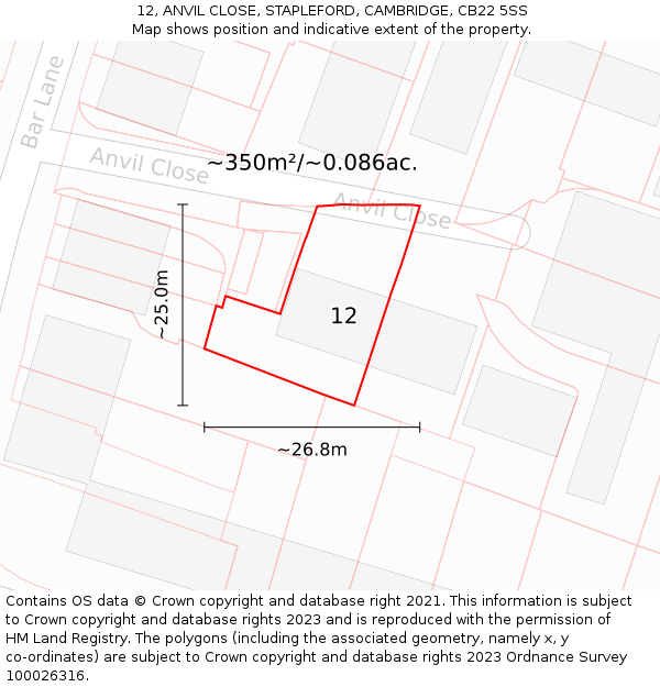 12, ANVIL CLOSE, STAPLEFORD, CAMBRIDGE, CB22 5SS: Plot and title map